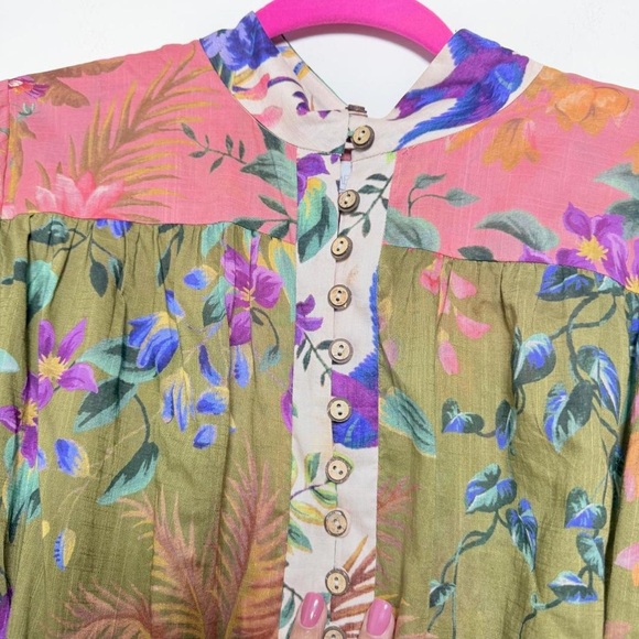 Zimmermann Floral Long Sleeve Dress in Green and Pink - Picture 2 of 4